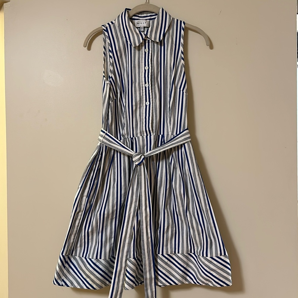 Milly Striped Dress in Royal Blue, Grey & White